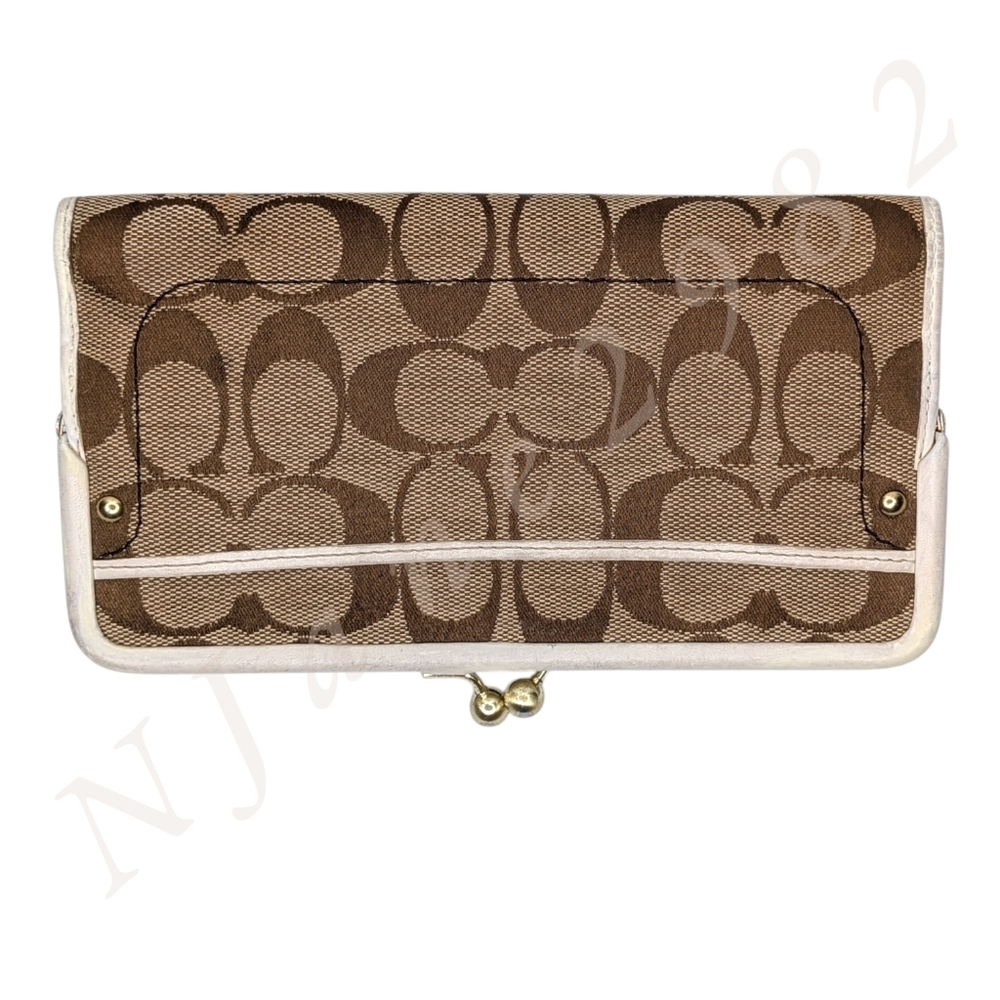 Coach Legacy Kisslock Wallet Khaki Signature Canvas Leather Turnlock Vintage Y2K - Picture 3 of 12